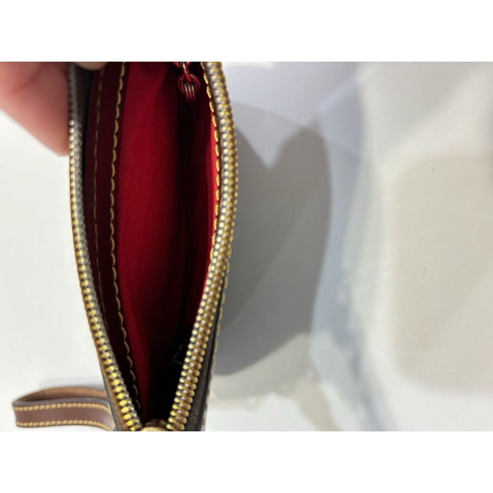 VTG Dooney & Bourke Womens Leather Wristlet Black Tan Pebbled Clutch Wallet - Picture 7 of 9